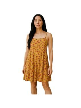 Old Navy Yellow Floral Tiered Mini Medium Cami Swing Dress